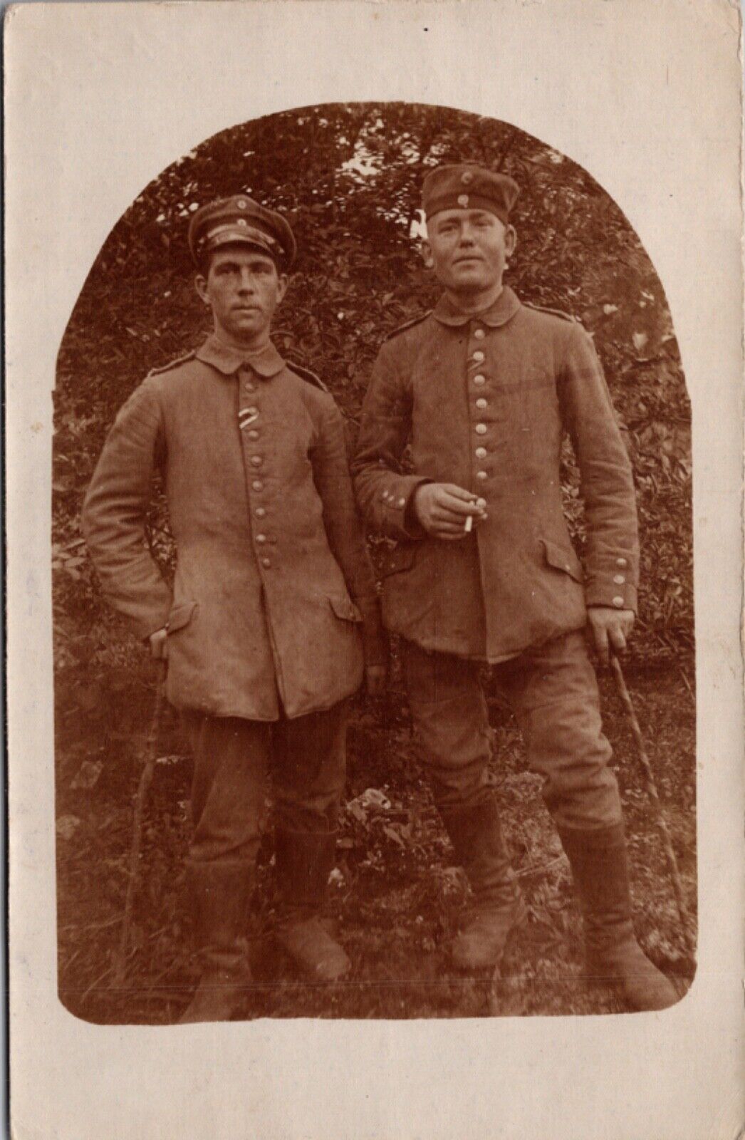 Real Photo Postcard Two Uniformed Military Policeman Serviceman Guard Soldier