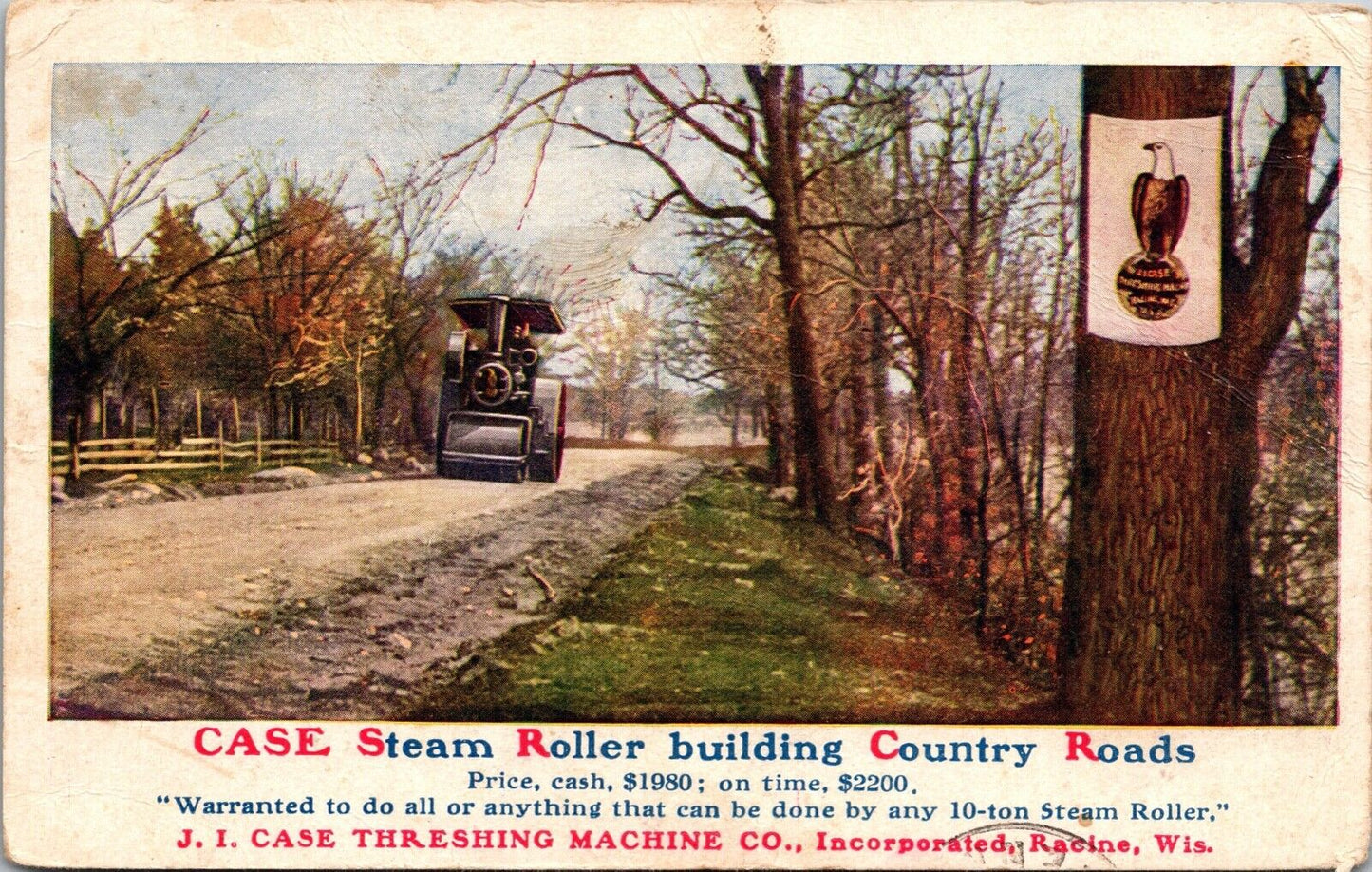 Two Postcards J.I. Case Threshing Machine Co Steamroller Steel Separator~133899