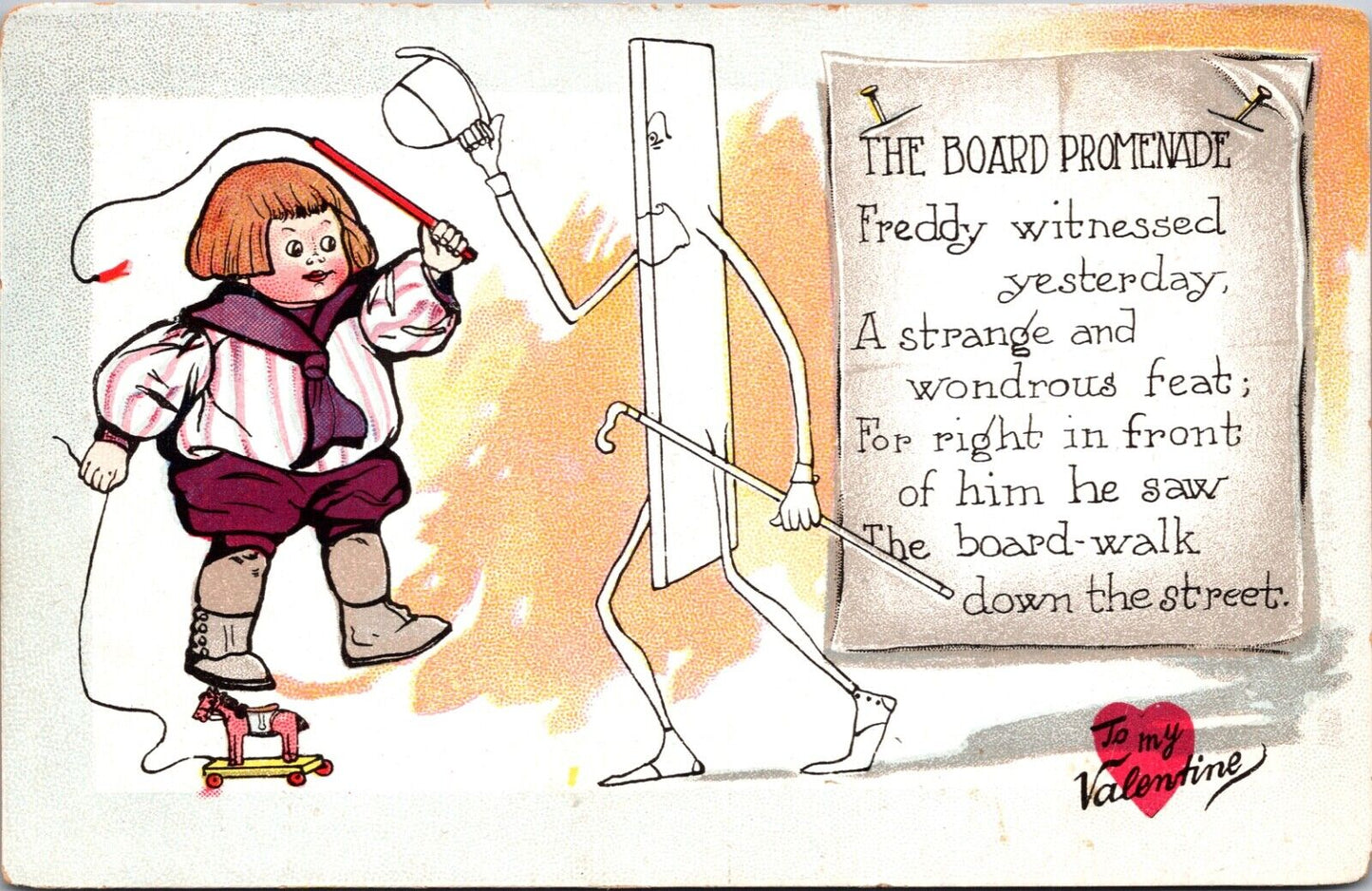 Valentine Postcard The Board Promenade Fantasy Wooden Board Walking Tipping Hat