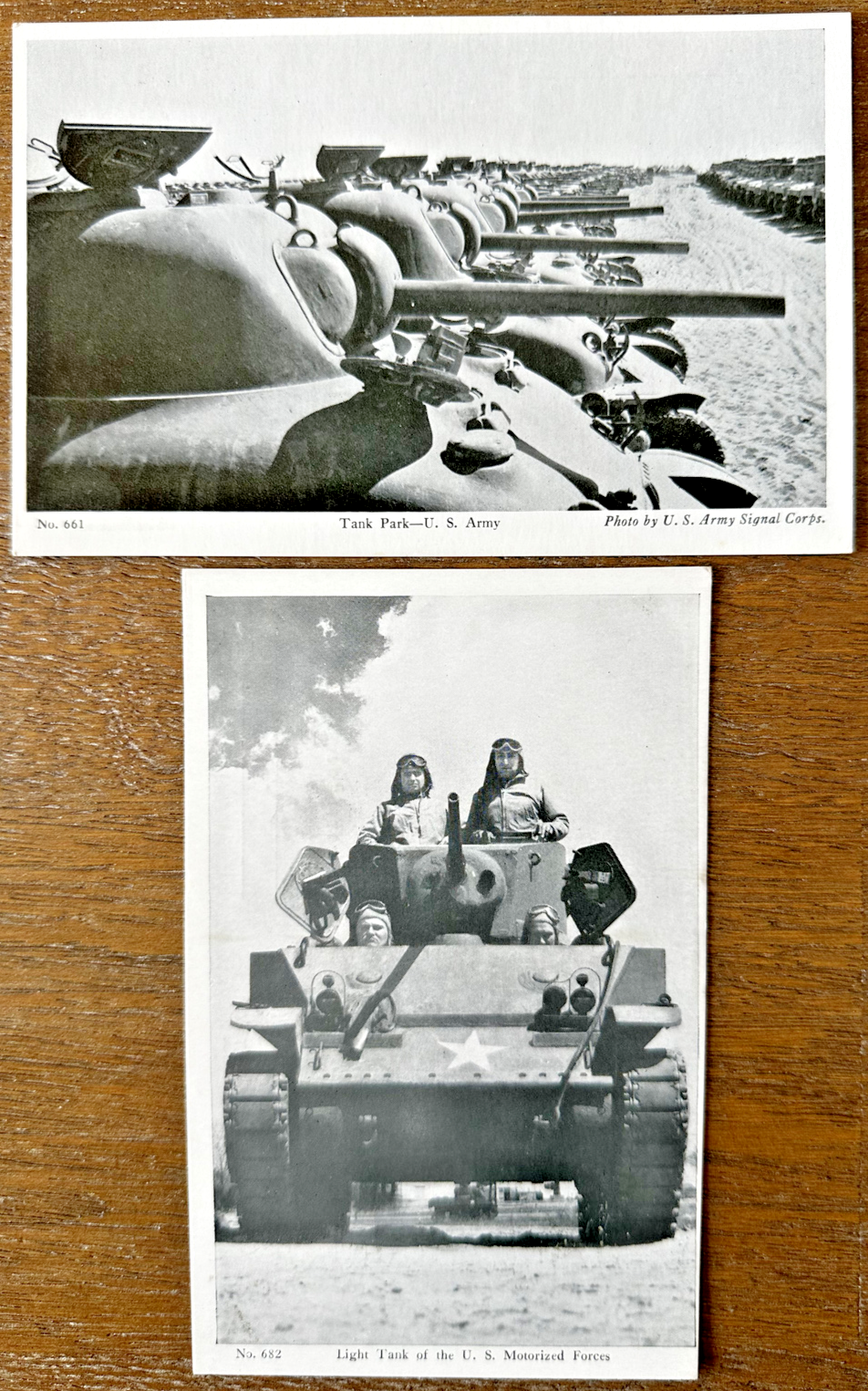 Two Postcards Light Tank of the U.S. Motorized Forces Tank Park U.S. Army