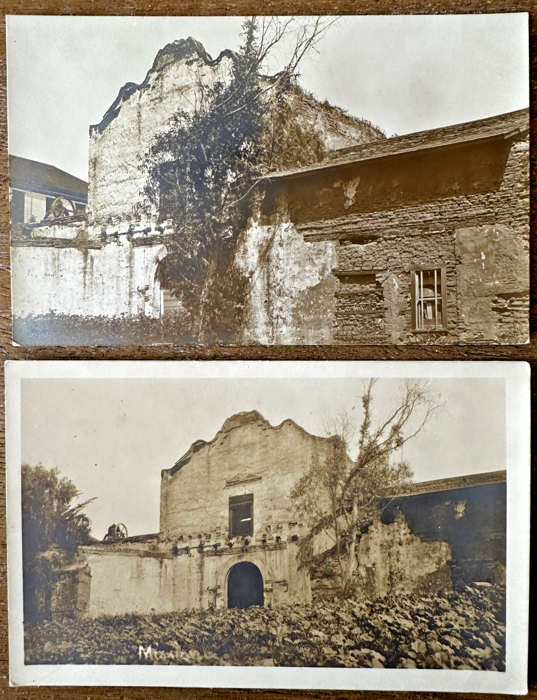 Two Real Photo PCs Mission San Diego de Alca, California Prior to Restoration