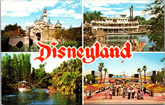 Disneyland Postcard Sleeping Beauty Castle Mark Twain Steamboat Jungle Cruise