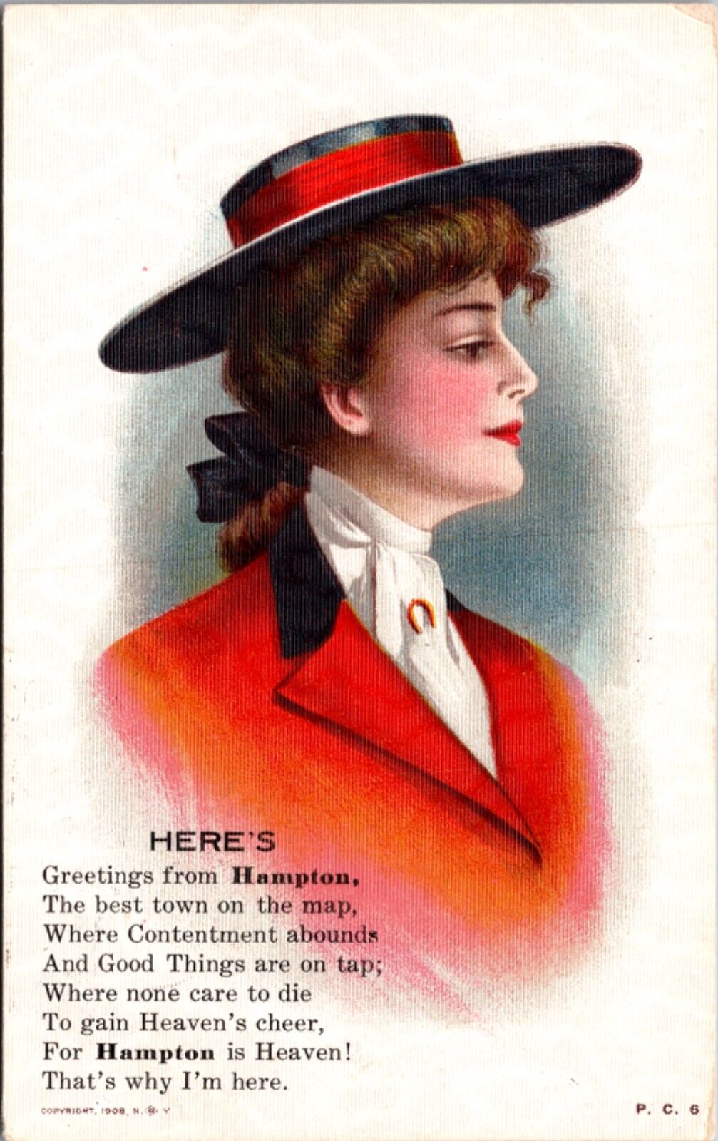 Artist Postcard Portrait of Beautiful Woman Greetings from Hampton, Nebraska