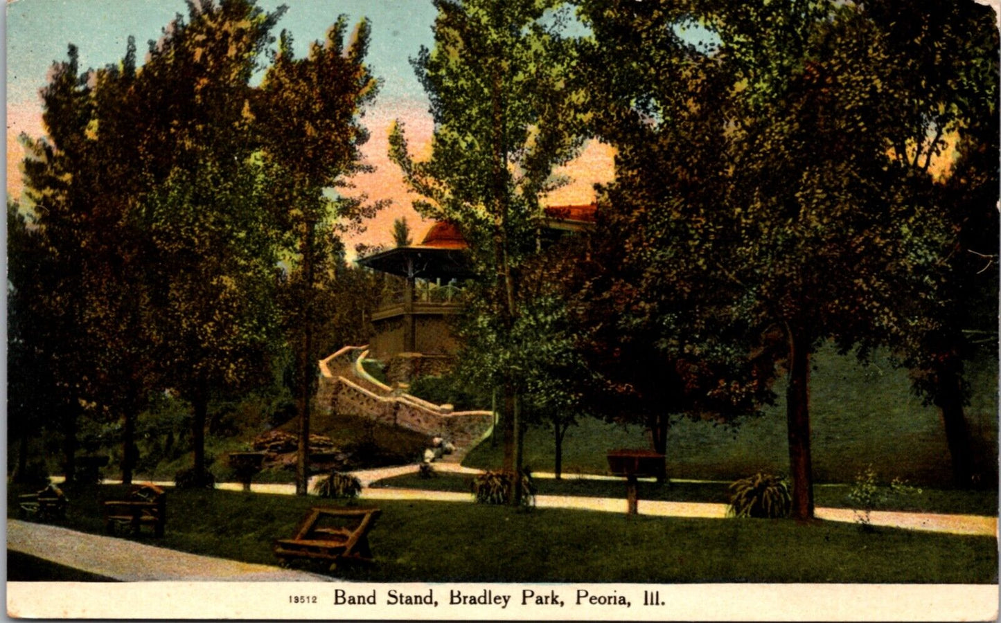 1909 Postcard Band Stand at Bradley Park in Peoria, Illinois