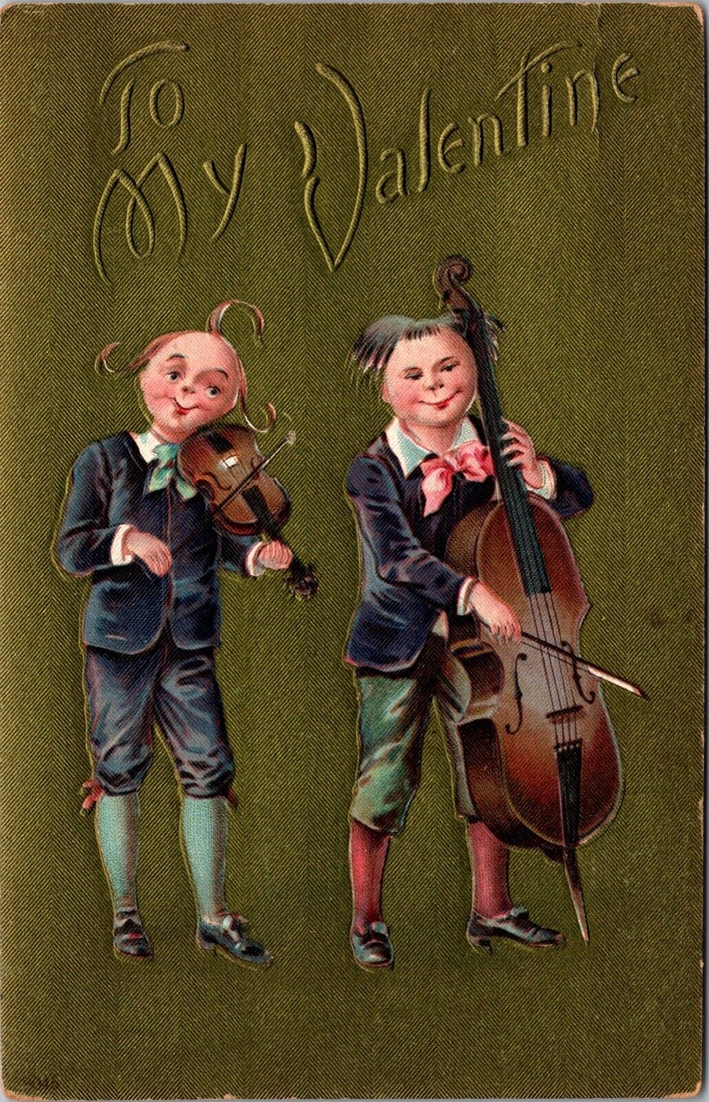 Two Postcards Fondest Greetings Funny Looking Kids Playing Music~2446