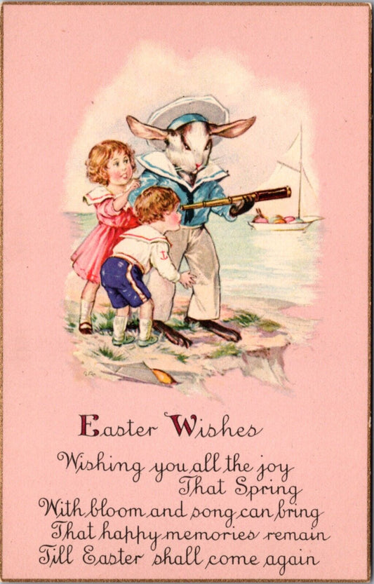 Easter PC Bunny Rabbit Dressed as a Sailor Showing Children Spy Glass Monocular