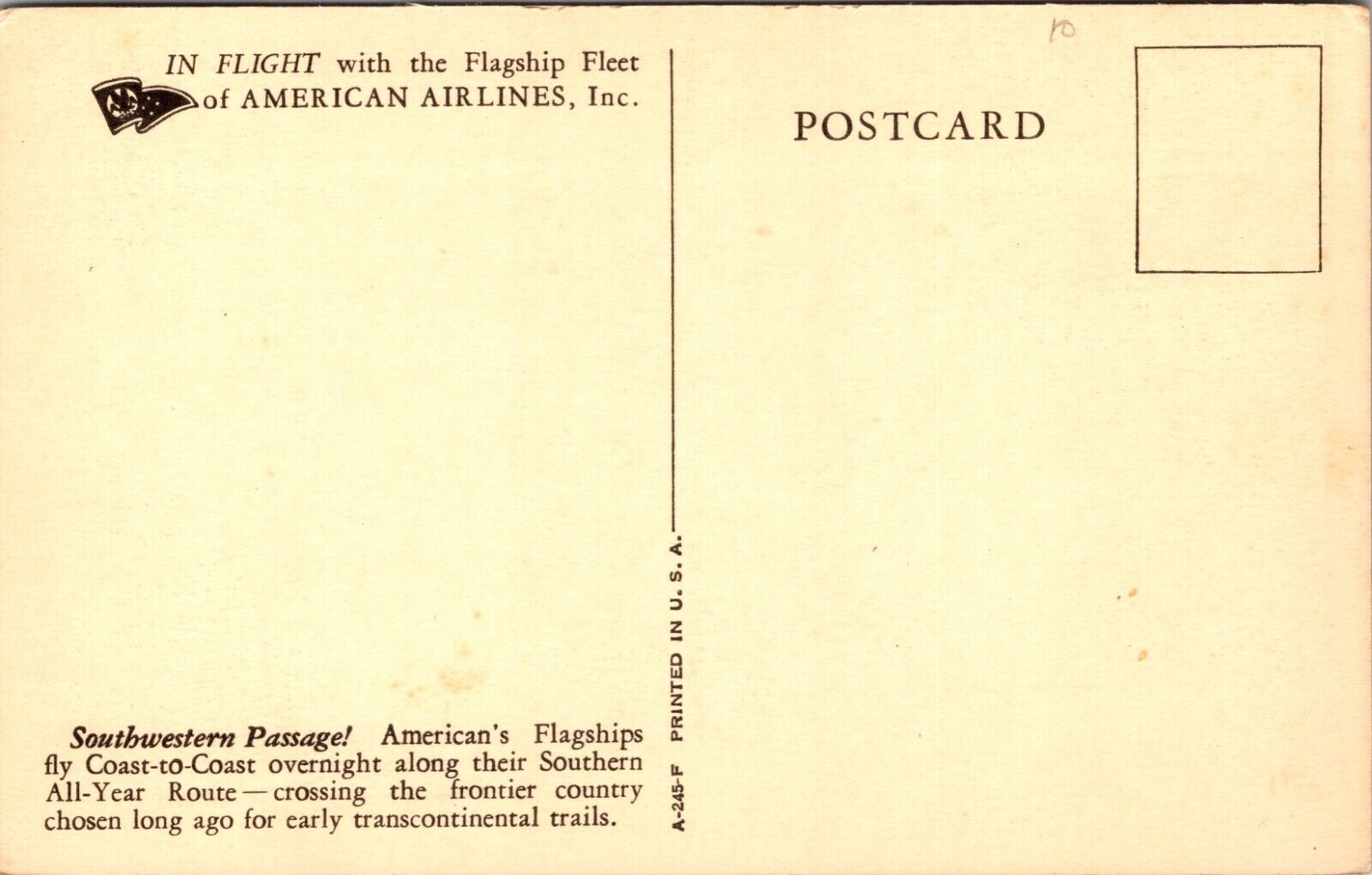 Advertising Postcard American Airlines Plane Flying Over Cowboys