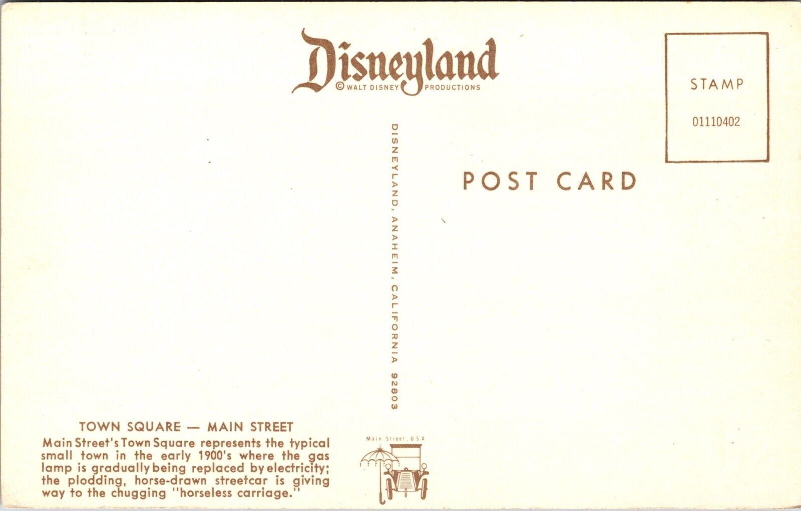 Disneyland Postcard Double-decker Omnibus Town Square Main Street~134848