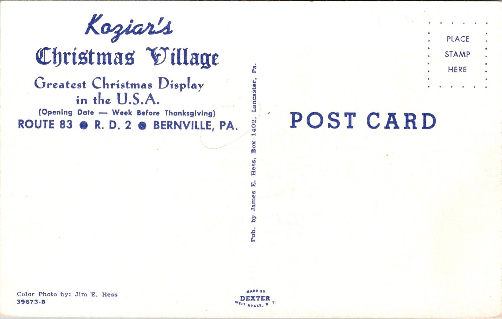 Two Postcards Koziar's Christmas Village in Bernville, Pennsylvania~137336