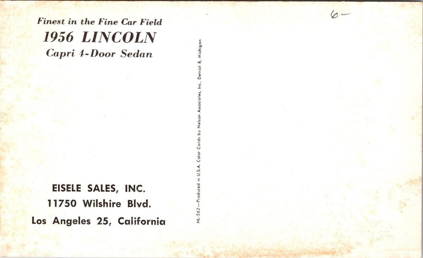 1956 Lincoln Capri 4-Door Sedan Eisele Sales Wilshire Los Angeles, California