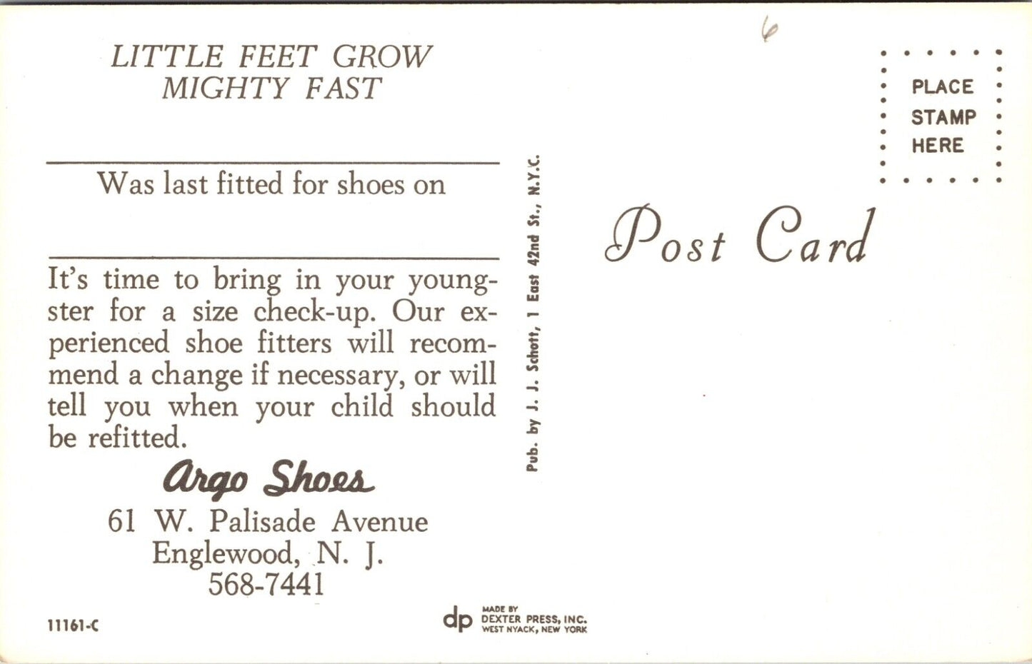 Advertising Postcard Argo Shoes 61 W. Palisade Avenue Englewood, New Jersey