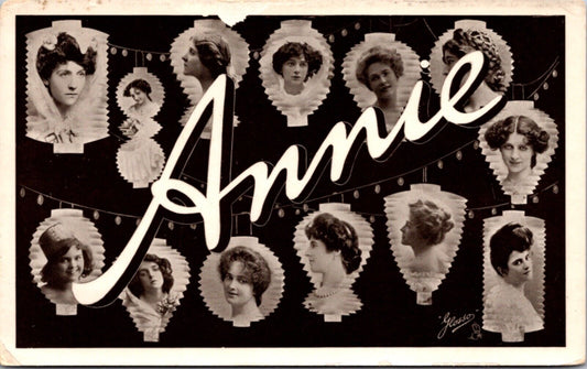 RPPC Large Letter Greetings of the Name Annie Women's Faces in Chinese Lanterns