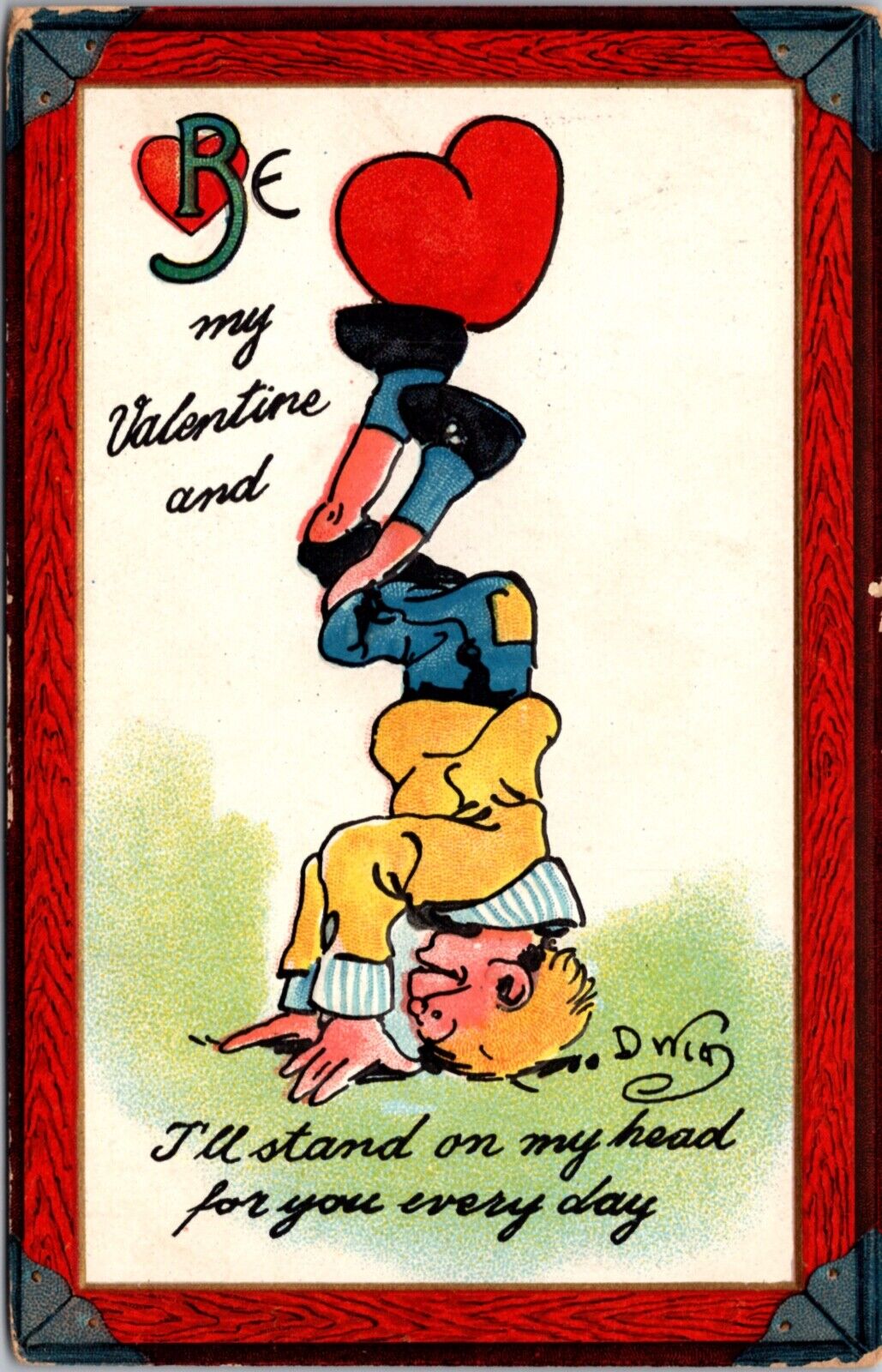 Valentine's Day Postcard I'll Stand On My Head For You Everyday, boy on his head