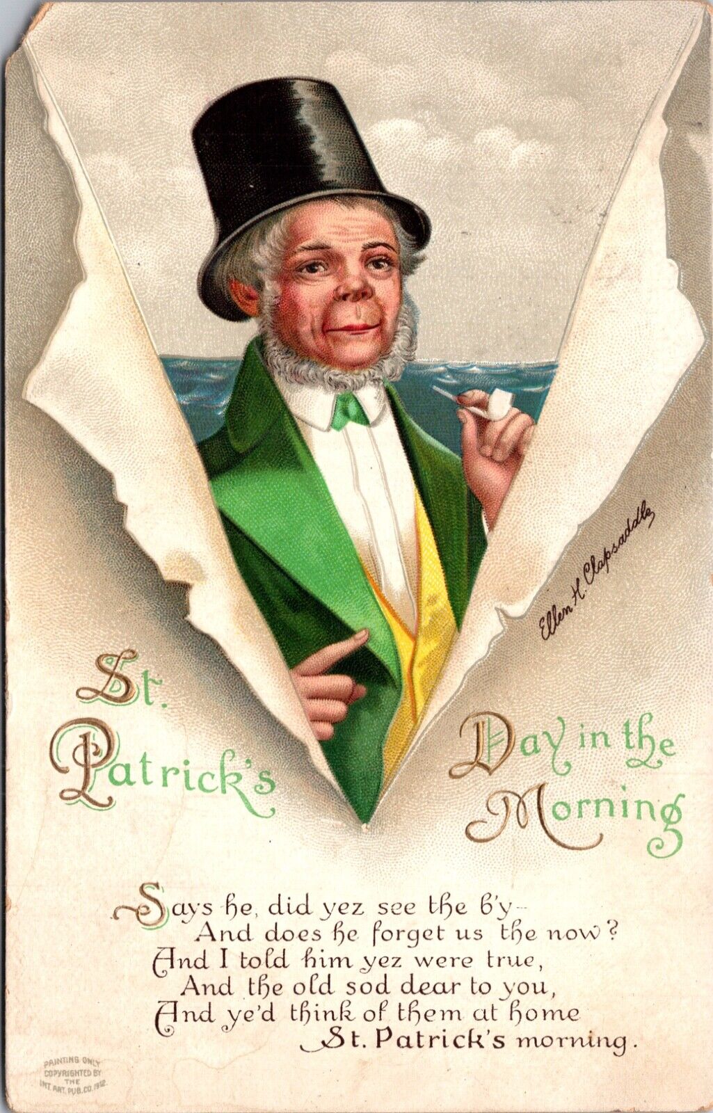 Clapsaddle St. Patrick's Day In The Morning Postcard Irish Man Smoking a Pipe