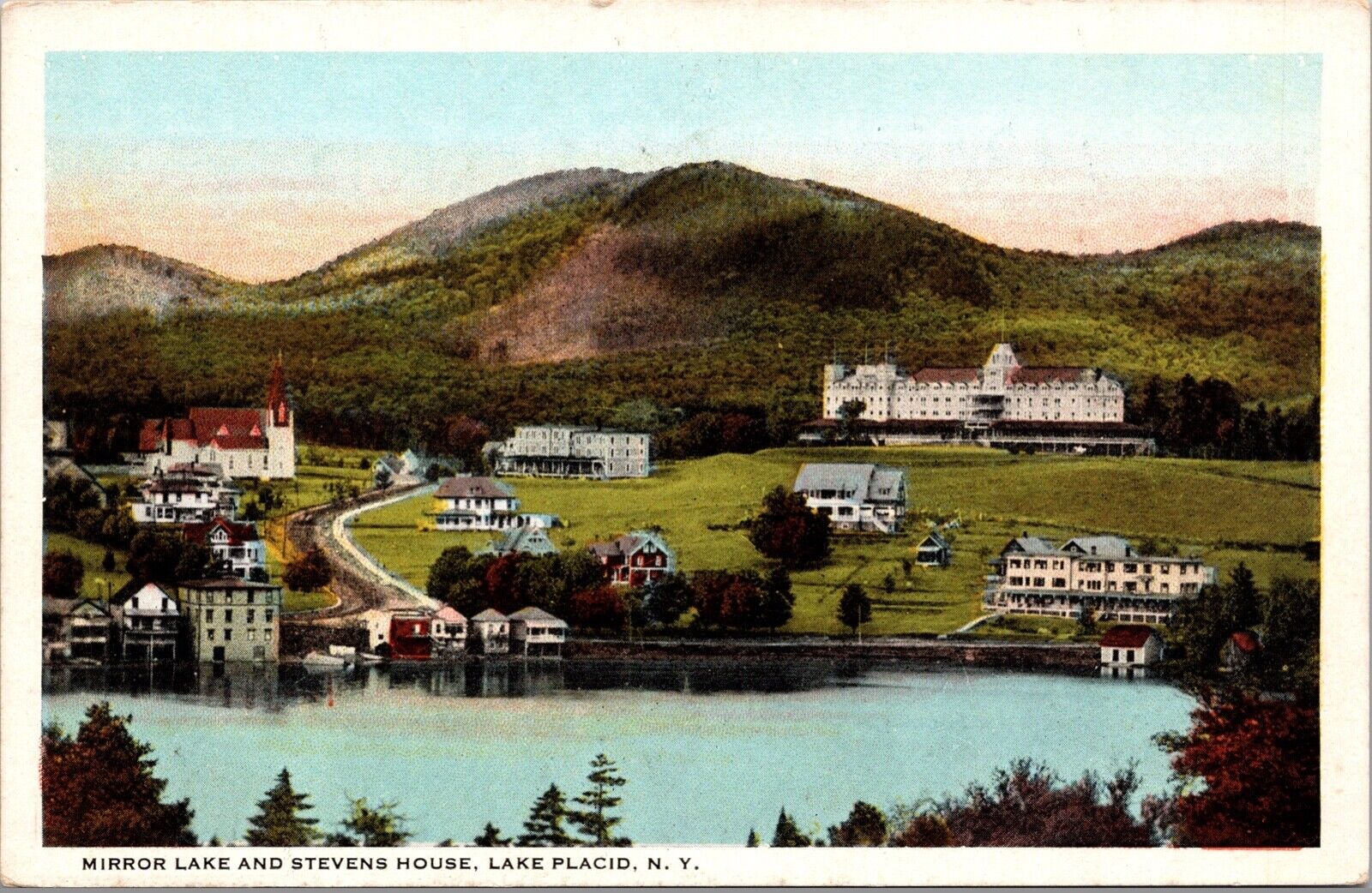 Two Postcards Mirror Lake Stevens House Clubhouse Lake Placid Club New York