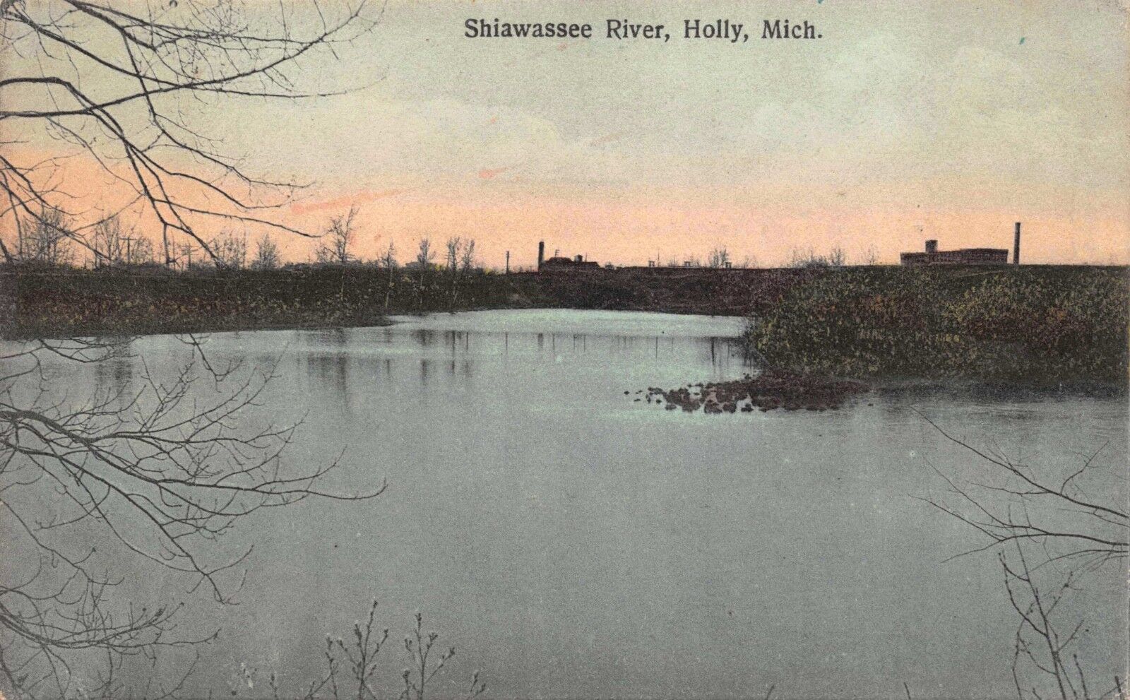 Tinted Postcard Shiawassee River in Holly, Michigan~119736