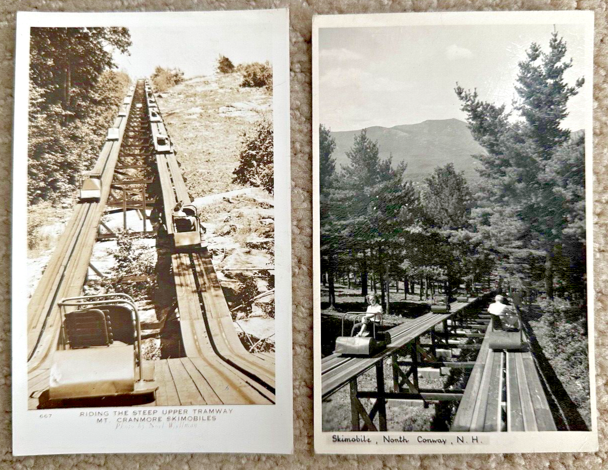 2 RPPCs Mt Cranmore Skimobiles Ride The Steep Upper Tramway Conway New Hampshire