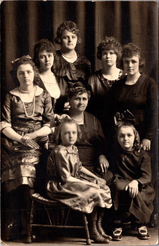 Real Photo Studio Postcard Group of Women Children Mother Daughter Grandmother