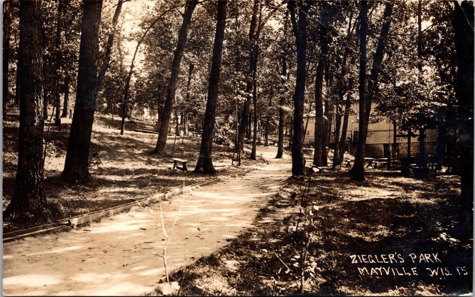 Real Photo Postcard Ziegler's Park in Mayville, Wisconsin