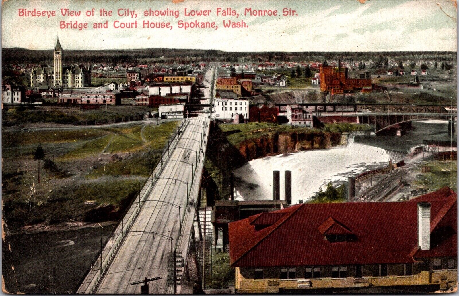 Birds Eye View City Lower Falls Monroe St Bridge Courthouse Spokane Washington