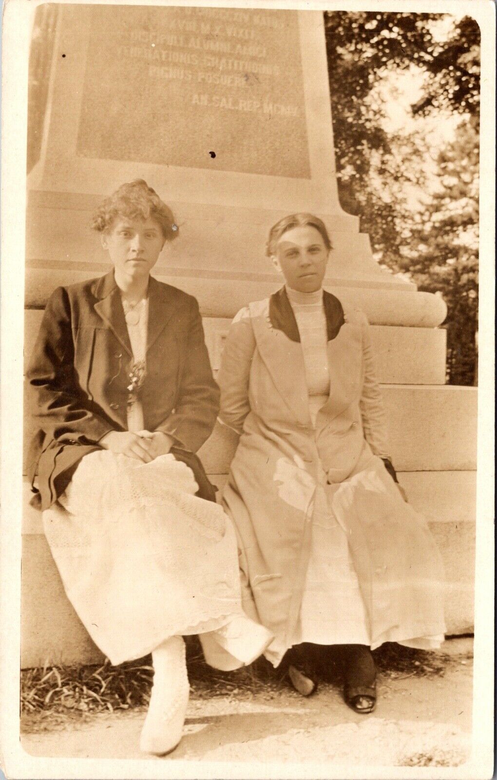 RPPC Two Women on Monument at University Notre Dame South Bend, Indiana~133847