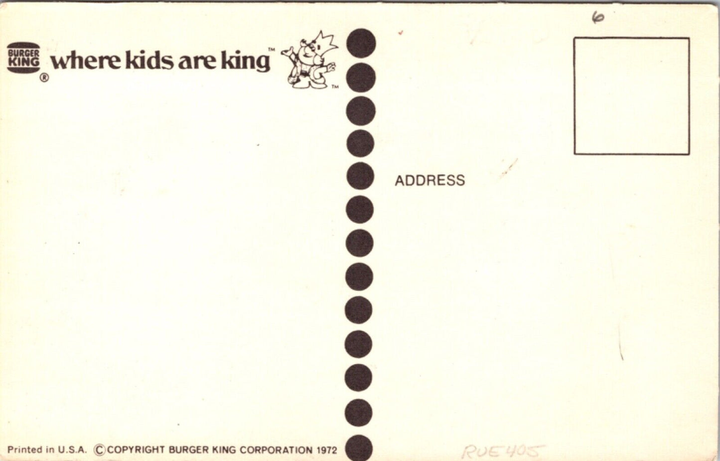 Advertising Postcard Burger King, Where Kids Are King