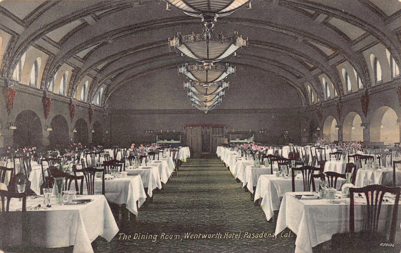 Tinted Postcard The Dining Room at Wentworth Hotel in Pasadena California~126214