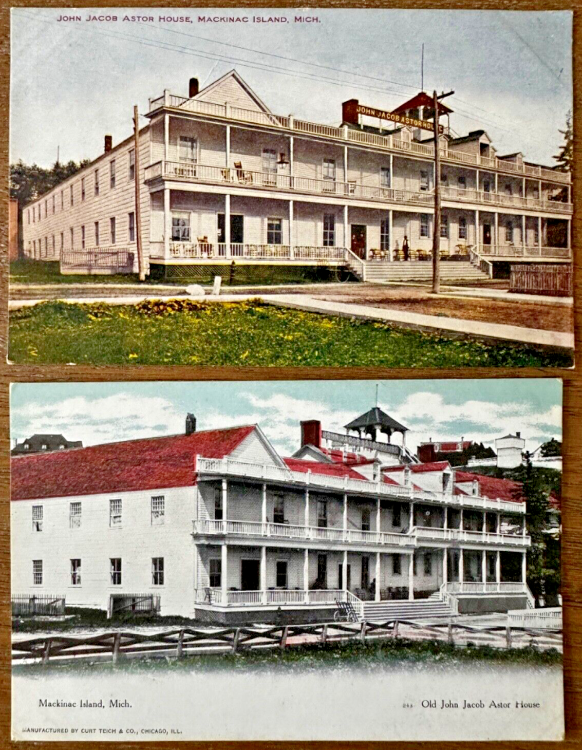 Two Postcards John Jacob Astor House in Mackinac Island, Michigan