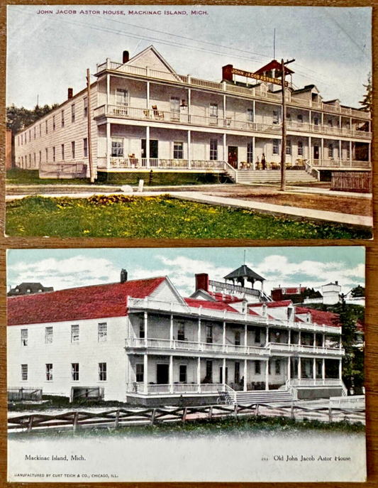 Two Postcards John Jacob Astor House in Mackinac Island, Michigan