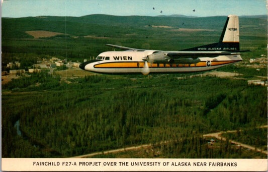 Wien Alaska Airlines Fairchild F27-A Prop Jet Over University of Alaska