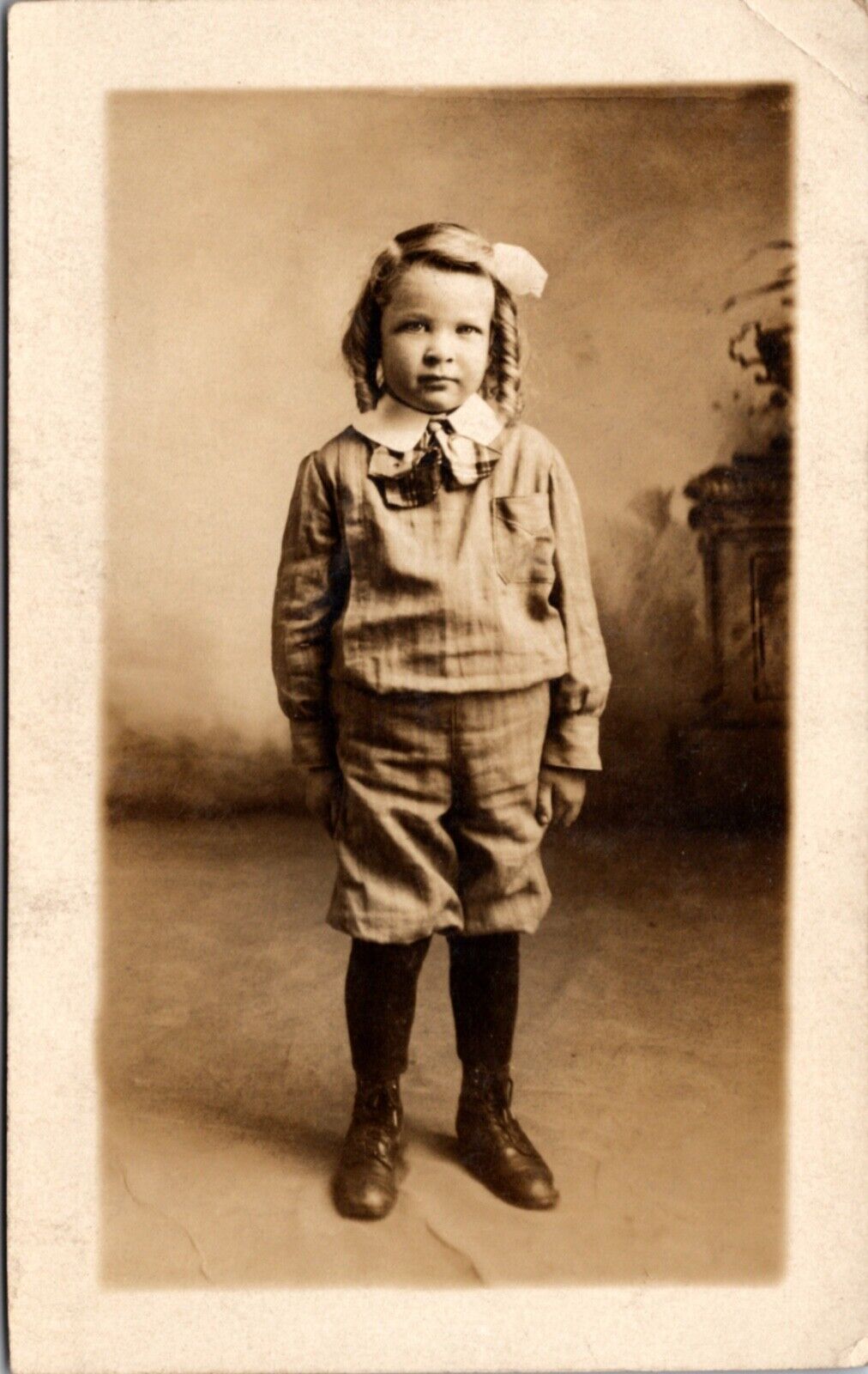 Real Photo Postcard Young Child in an Iowa Photo Studio