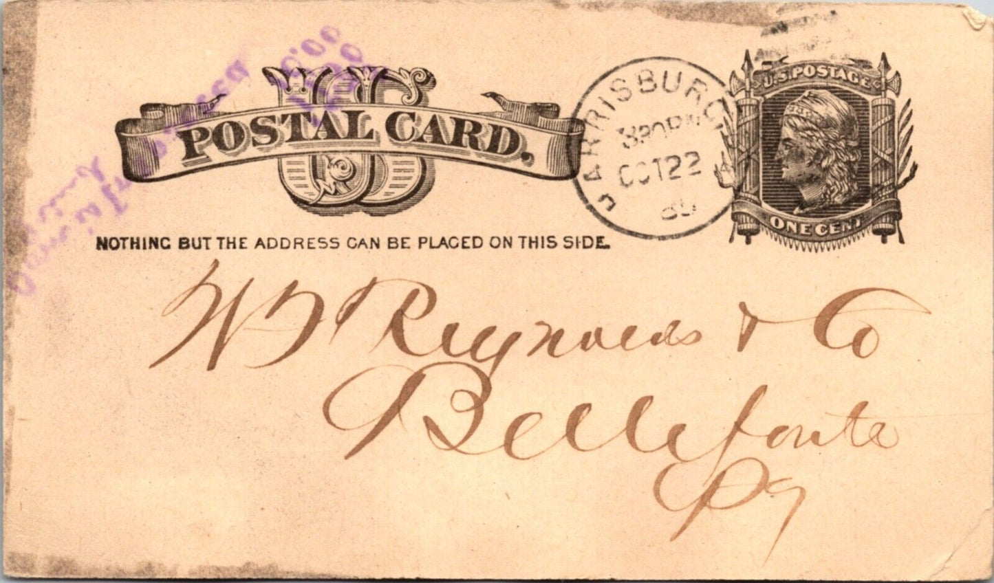 1885 Receipt Postcard First National Bank in Harrisburg, Pennsylvania