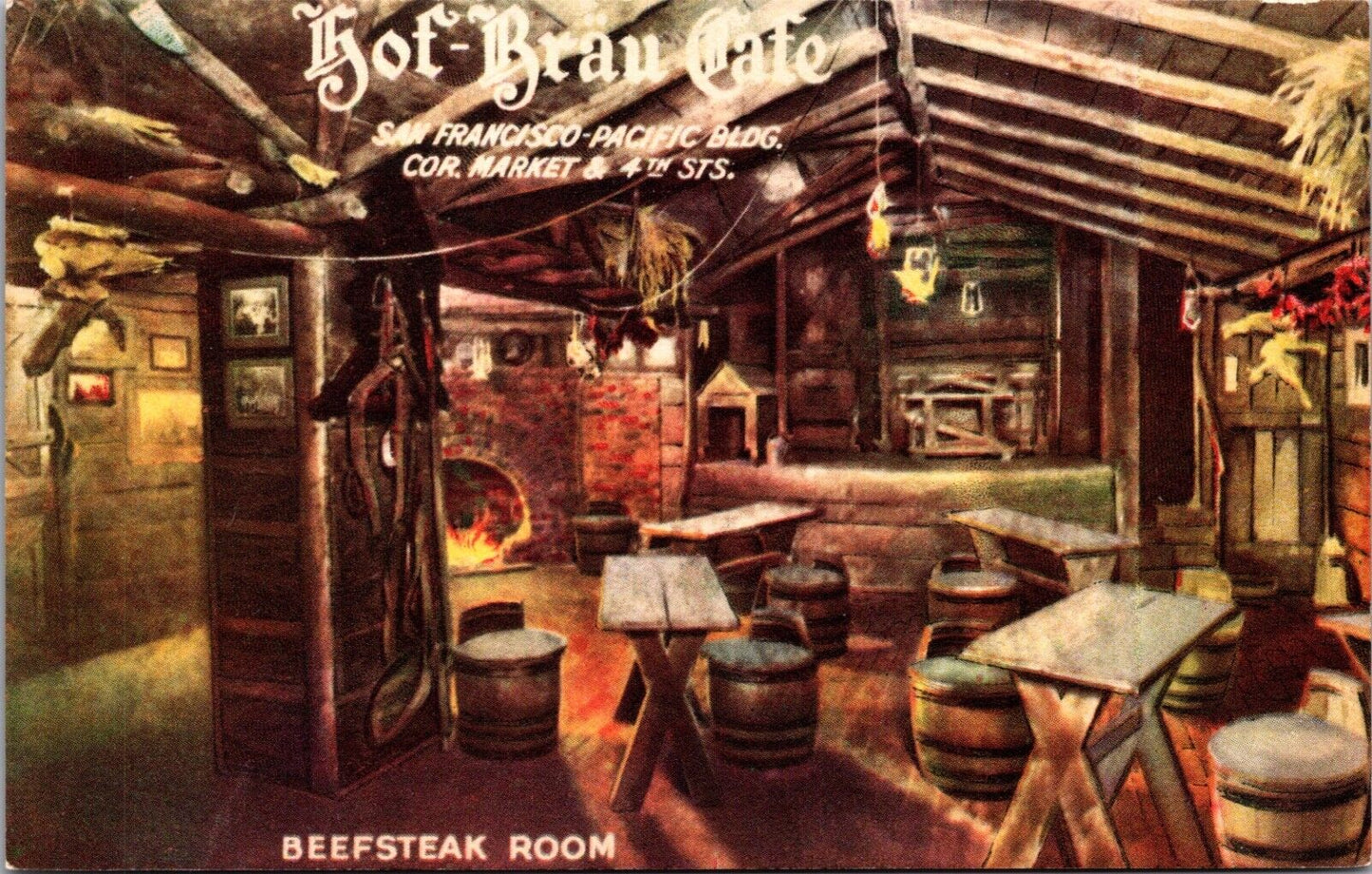 1915 Postcard Beefsteak Room Hof-Brau Cafe in San Francisco, California