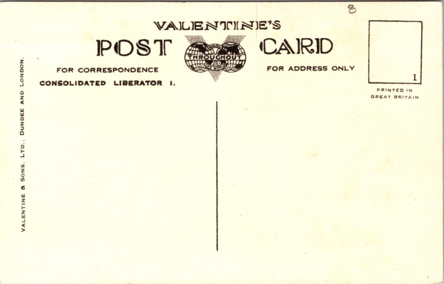 Valentine's Aircraft Recognition Cards Consolidated Liberator Military Airplane