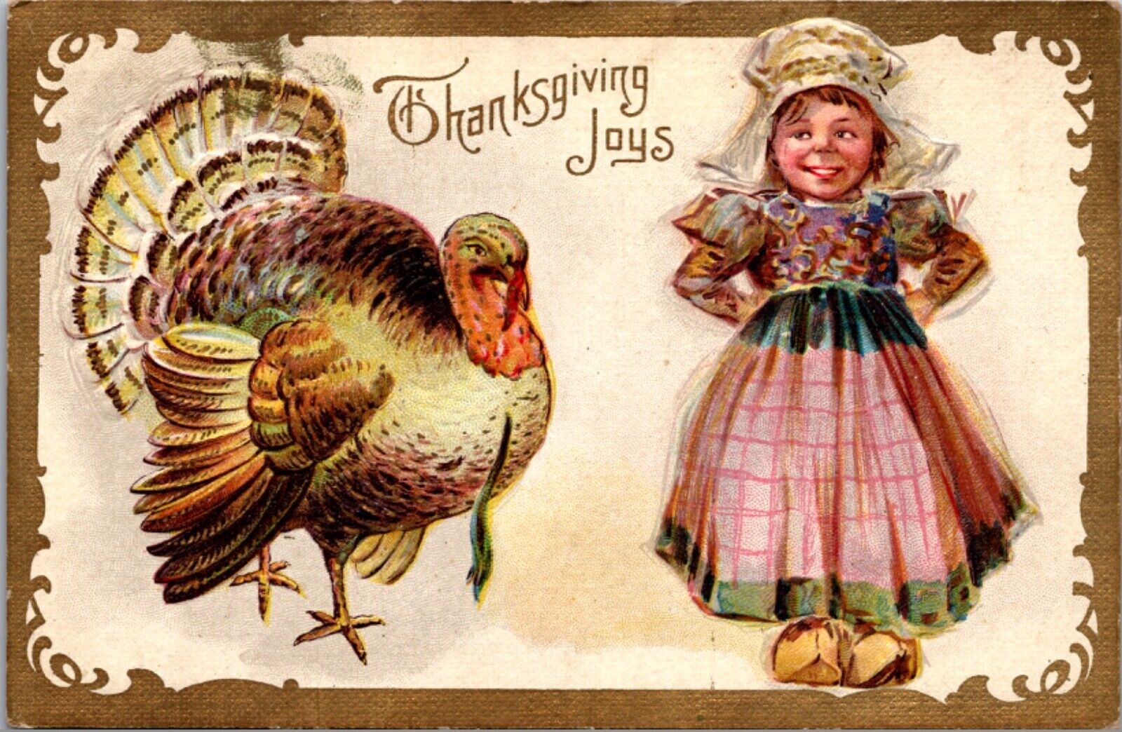 Brundage Thanksgiving Postcard Dutch Girl with a Large Turkey