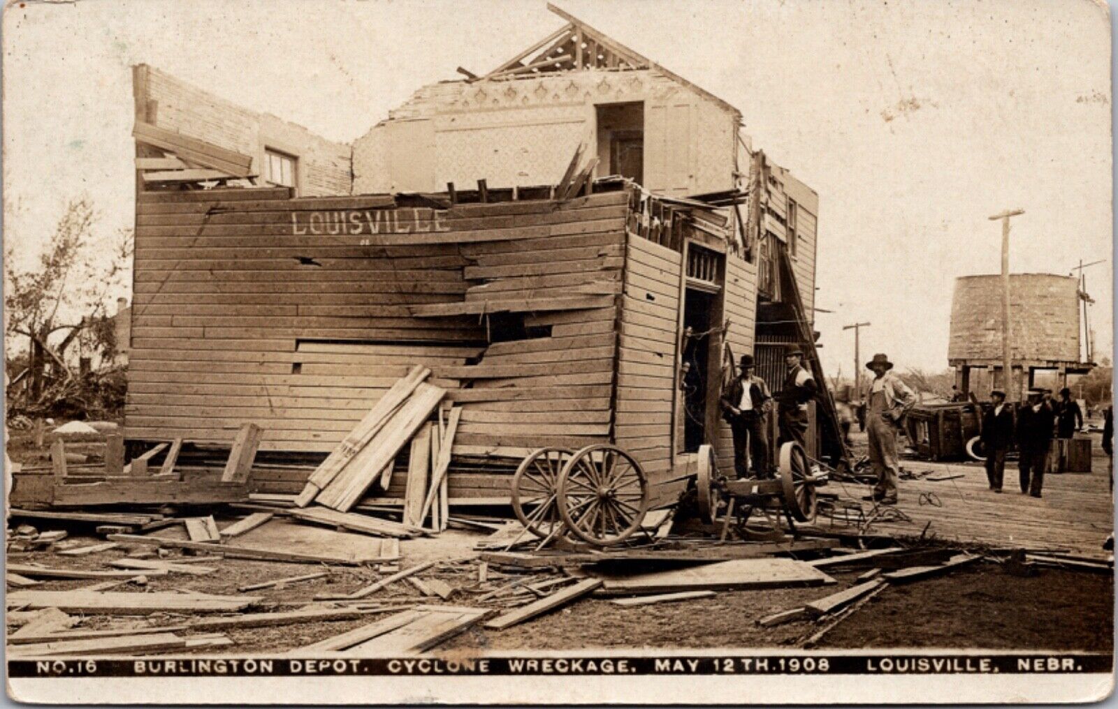 RPPC Burlington Railroad Depot Cyclone Wreckage May 12, 1908 Louisville Nebraska