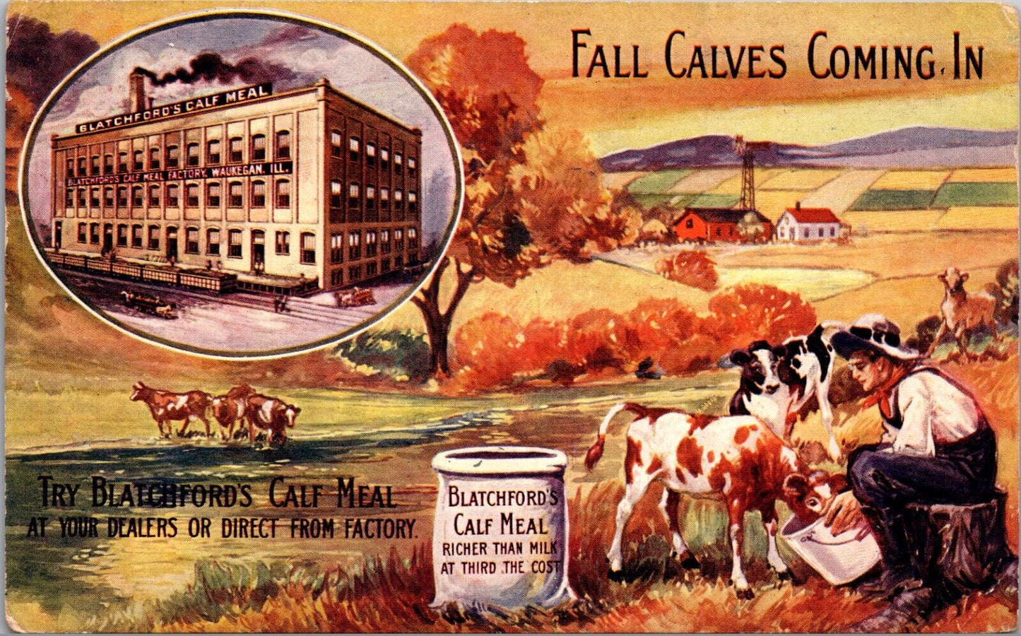 Advertising Postcard Blatchford's Calf Meal Factory in Waukegan, Illinois