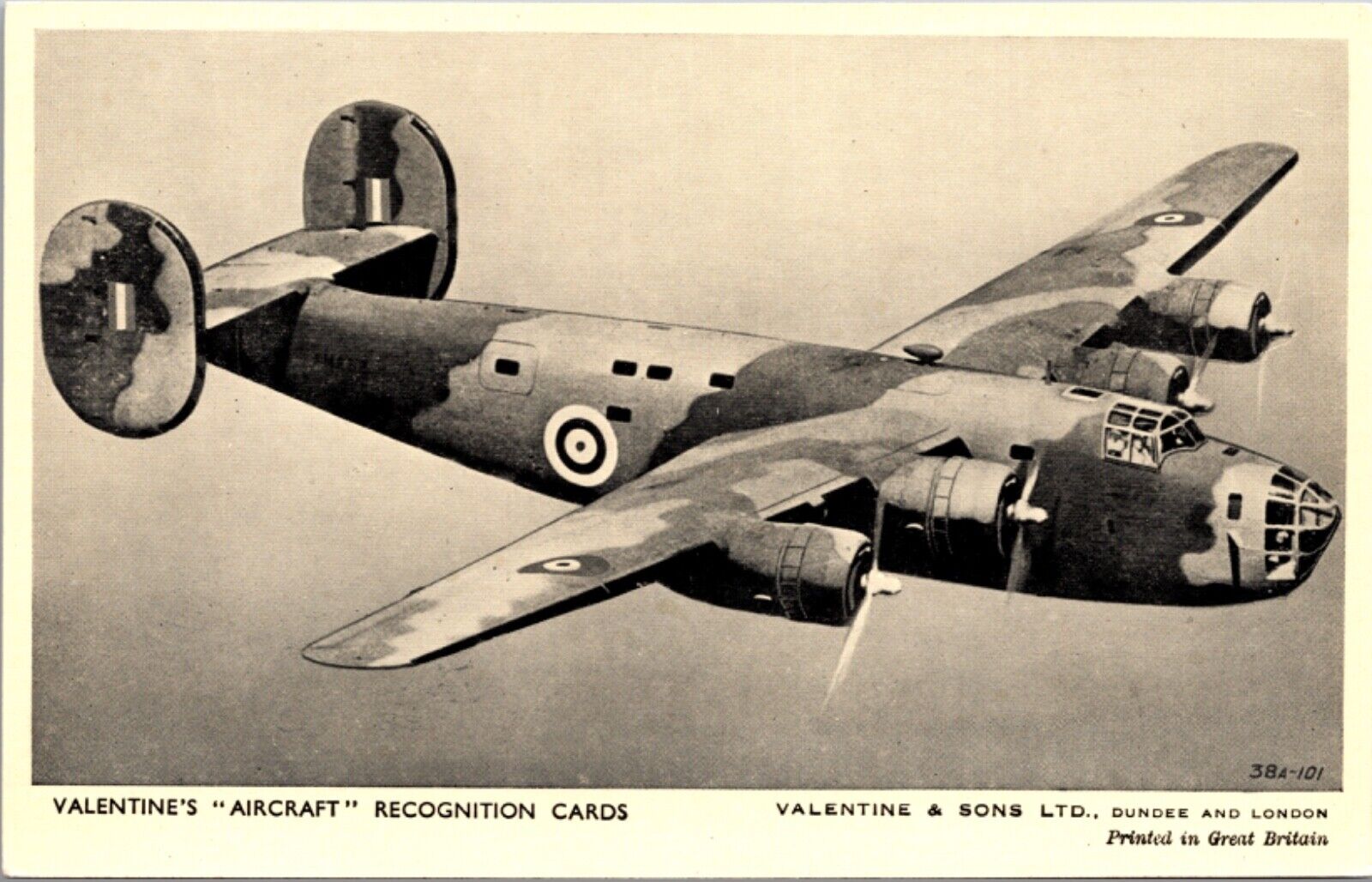 Valentine's Aircraft Recognition Cards Consolidated Liberator Military Airplane