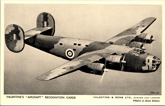 Valentine's Aircraft Recognition Cards Consolidated Liberator Military Airplane