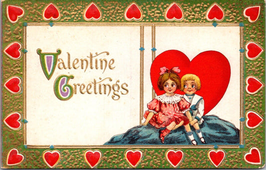 Valentine's Day Postcard Boy and Girl and Hearts