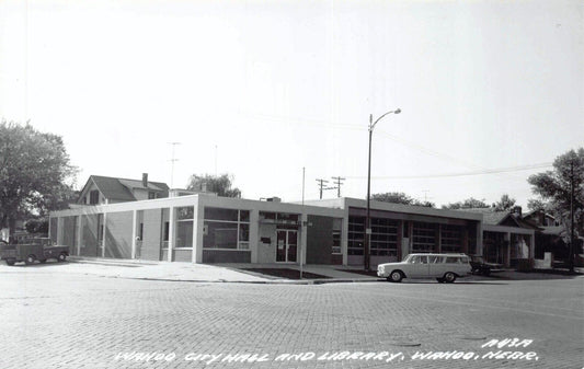 Real Photo Postcard Wahoo City Hall and Library in Wahoo, Nebraska~130918