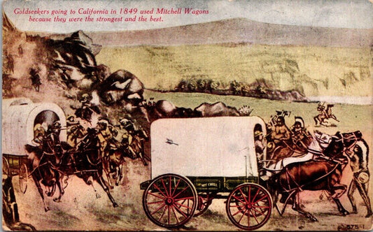 Advertising PC Goldseekers Going to California in 1849 Using Mitchell Wagons