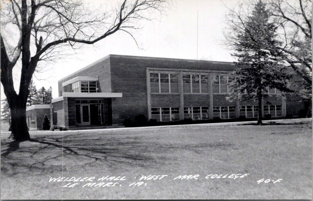 Real Photo Postcard Weidler Hall at West Mar College in Le Mars, Iowa