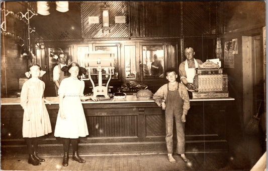 RPPC Inside Hanson Family Run Store Meat Deli Dry Goods Butcher Cash Register