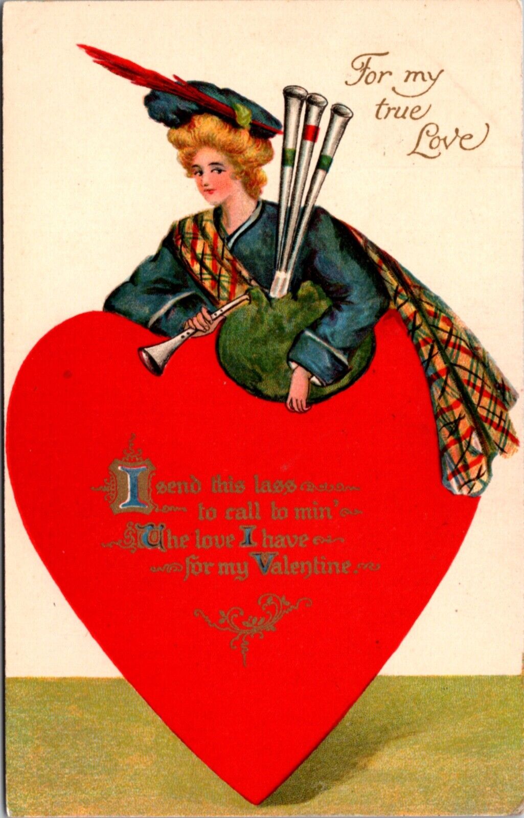 Six Valentine Postcards Woman Dressed as Different Cultures Giant Heart Poem