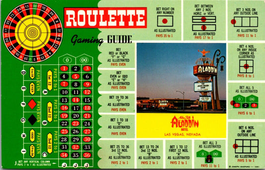 Advertising Postcard Roulette Gaming Guide Aladdin Hotel in Las Vegas, Nevada