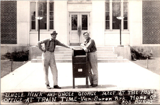 Uncle Hink and George at Post Office Train Time Bob Burns Van Burn, Arkansas