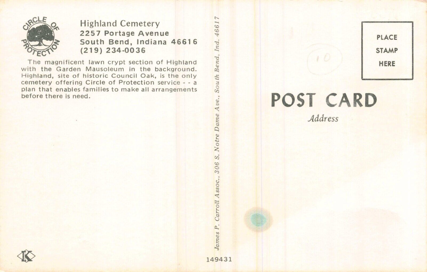 Three Postcards Highland Cemetery Portage Avenue in South Bend, Indiana~130288