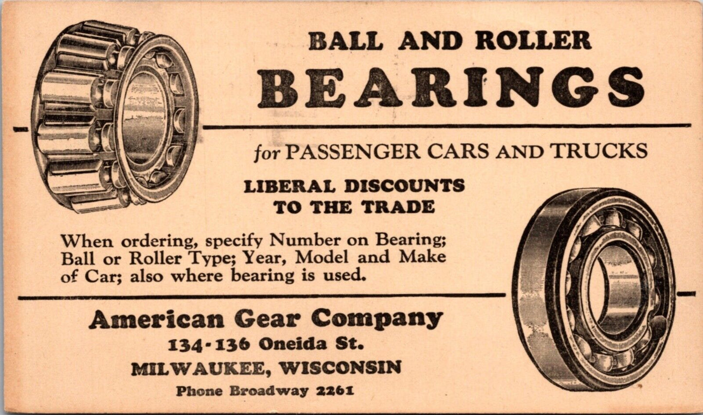 Advertising PC Ball and Roller Bearings American Gear Co Milwaukee Wisconsin