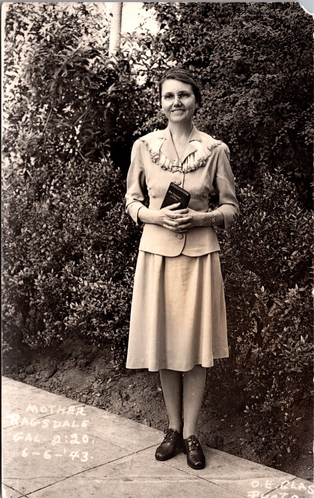 1943 Real Photo Postcard Mother Ragsdale Church Woman Holding Bible